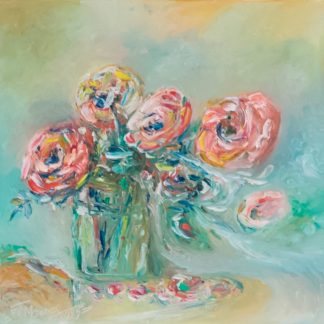 "Flori într-o zi senină" - Pictură în ulei pe pânză