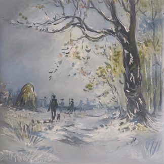 "Vânătorii iernii" - Pictură în ulei pe pânză