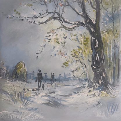 Vânătorii iernii" - pictură în ulei pe pânză, Monea Teofil