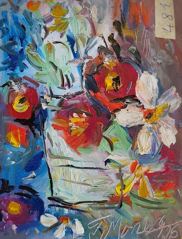Reverie în liniște de roșu - pictură în ulei pe pânză, Monea Teofil