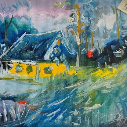 Reverie sub cer deschis în turcoaz - pictură în ulei pe pânză, Monea Teofil