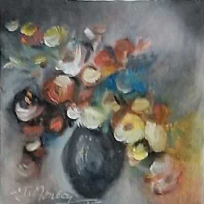 Buchet tăcut în vas negru – Pictură în ulei pe pânză