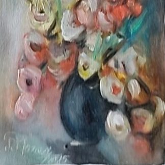 Buchet auriu în vas întunecat – Pictură în ulei pe pânză