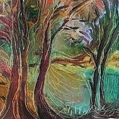 Doi copaci în toamnă verde – Pictură în ulei pe pânză