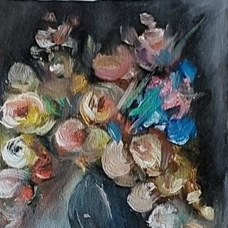 Buchet pe fond închis – Pictură în ulei pe pânză