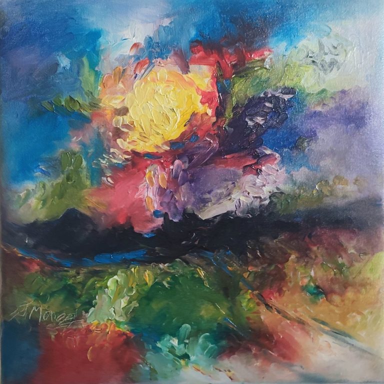 floare-solara-in-furtuna-albastra Floare solară în furtună albastră - pictură în ulei pe pânză, Monea Teofil