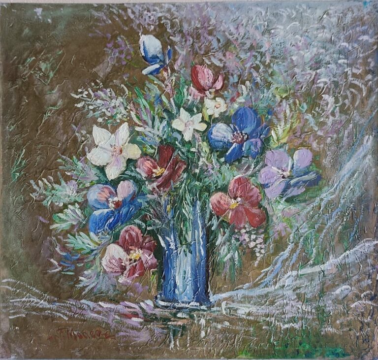 Grădina din vază - Pictură în ulei pe pânză.