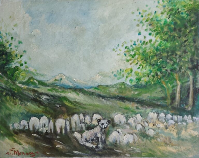 Liniștea turmei - Pictură în ulei pe pânză. Liniștea turmei - Pictură în ulei pe pânză.