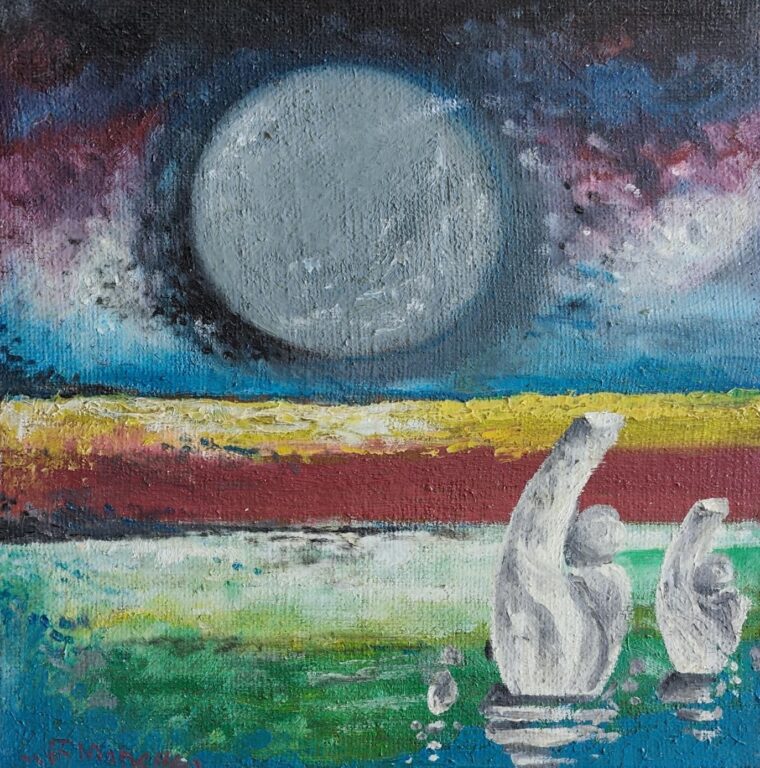 Lumină de veghe în ape tăcute - Pictură în ulei pe pânză Lumină de veghe în ape tăcute - Pictură în ulei pe pânză