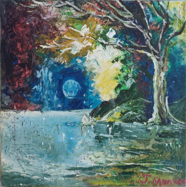 Lumină între ape și ramuri - Pictură în ulei pe pânză Lumină între ape și ramuri - Pictură în ulei pe pânză