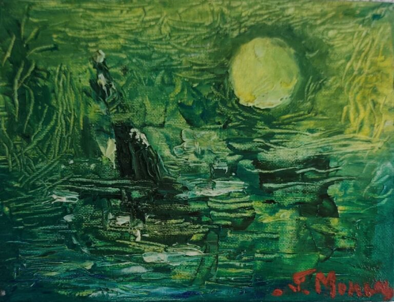 Lumină verde în adânc – ulei pe pânză - Pictură în ulei pe pânză Lumină verde în adânc – ulei pe pânză - Pictură în ulei pe pânză
