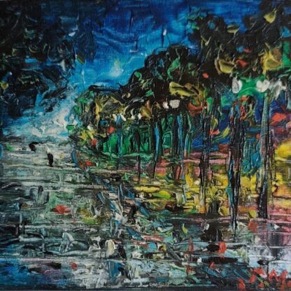 Noapte în grădina de lumină - Pictură în ulei pe pânză