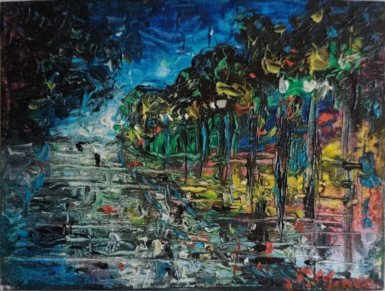 Noapte în grădina de lumină - Pictură în ulei pe pânză Noapte în grădina de lumină - Pictură în ulei pe pânză