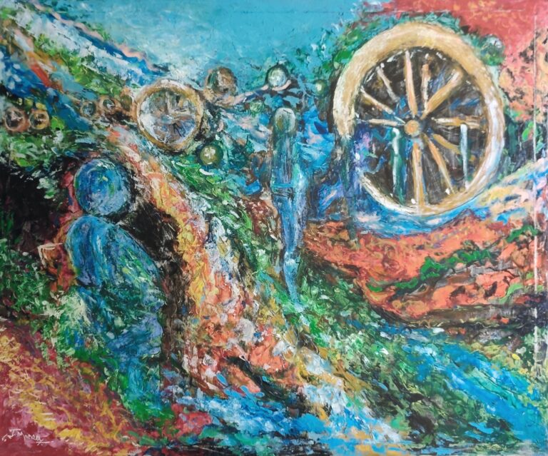 Roți de lumină și drum - Pictură în ulei pe pânză