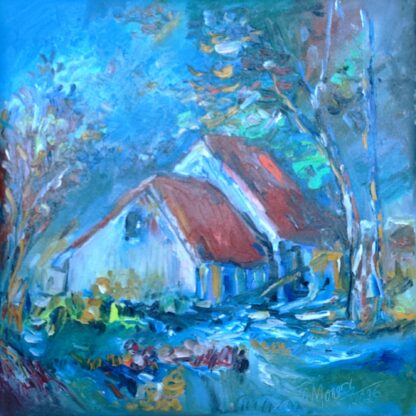 Casa din lumina albastră - Pictură în ulei pe pânză